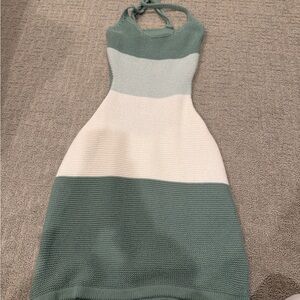 SHEIN Green and White Knit Halter Dress